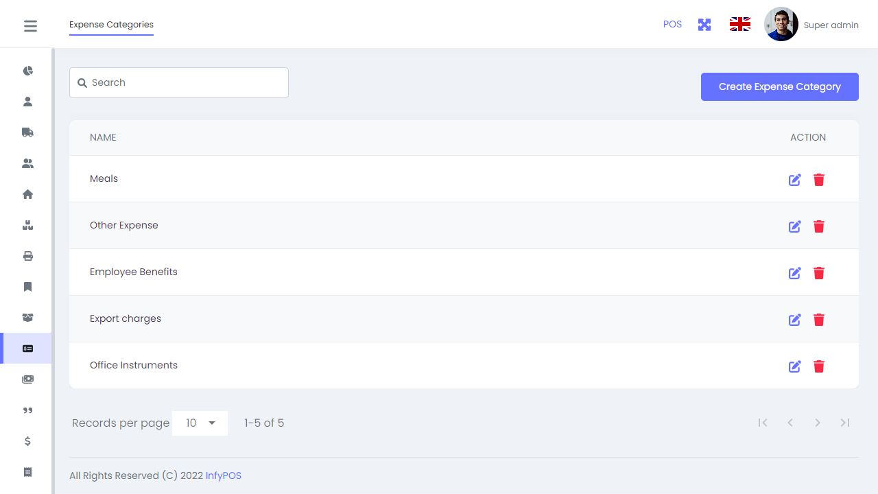 Expenses Categories List